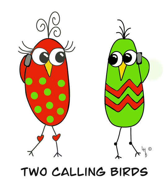 Two Calling Birds Holiday Cards Set of 12 – Funny Holiday Greeting Cards – Quirky Bird Collection –