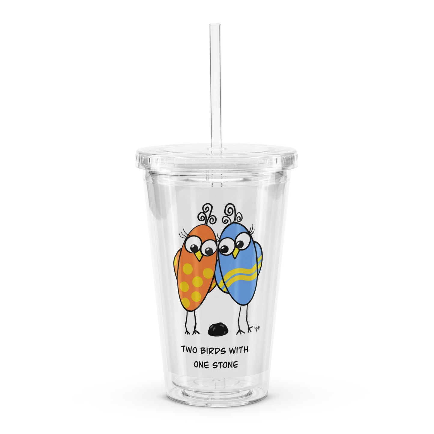 Two Birds with One Stone Clear plastic tumbler from The Quirky Birds Collection