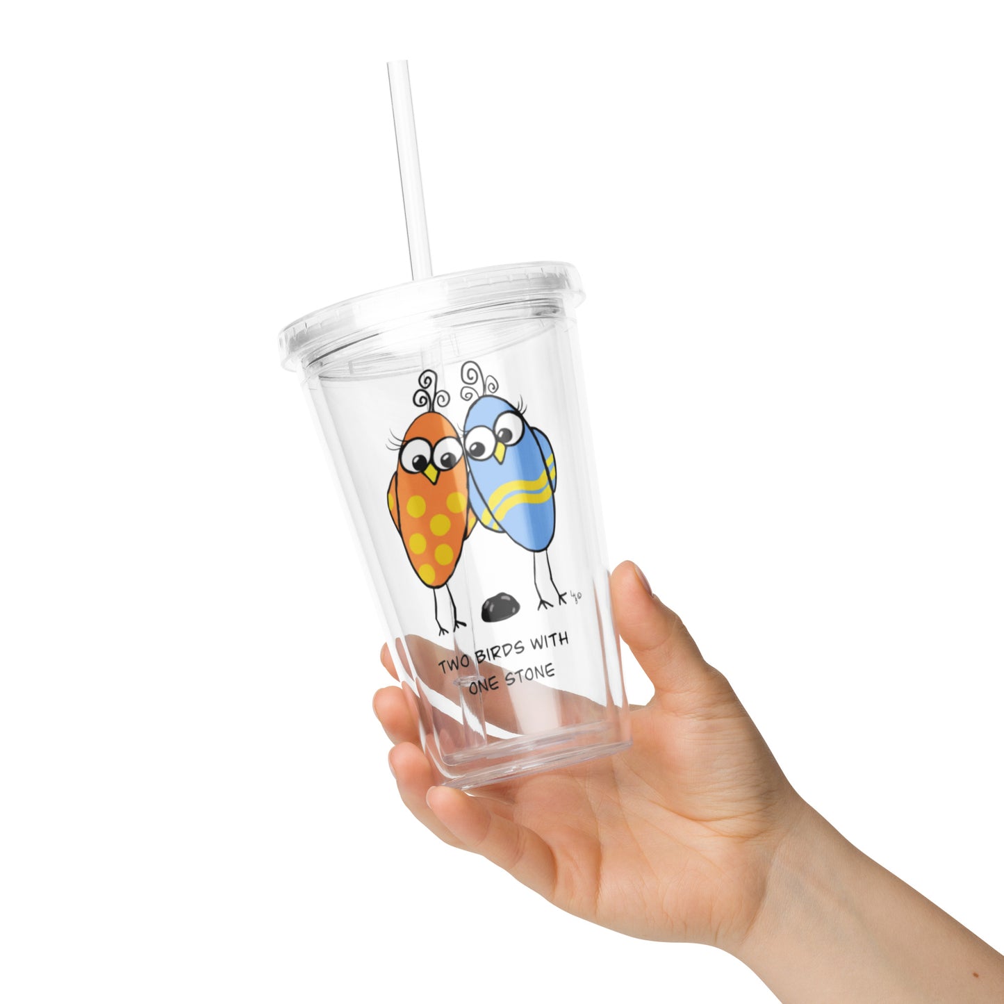 Two Birds with One Stone Clear plastic tumbler from The Quirky Birds Collection