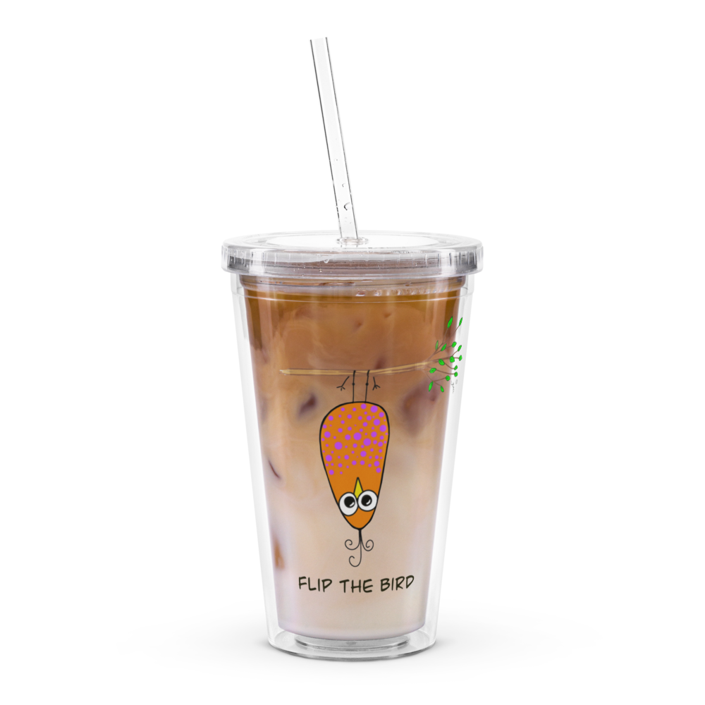 Flip the Bird Clear plastic tumbler from The Quirky Birds Collection