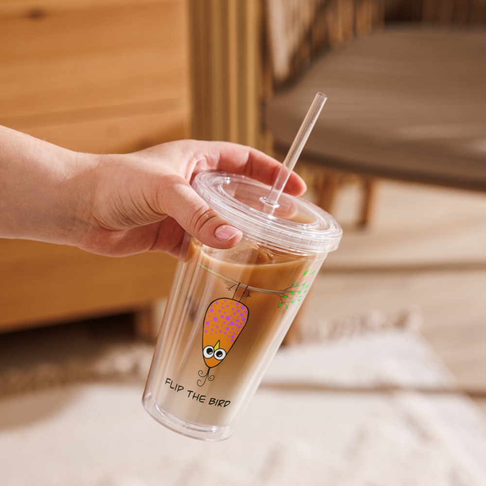 Flip the Bird Clear plastic tumbler from The Quirky Birds Collection