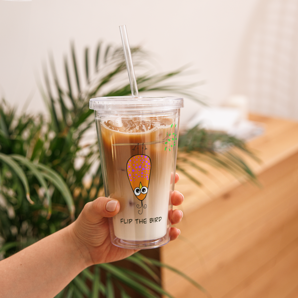 Flip the Bird Clear plastic tumbler from The Quirky Birds Collection