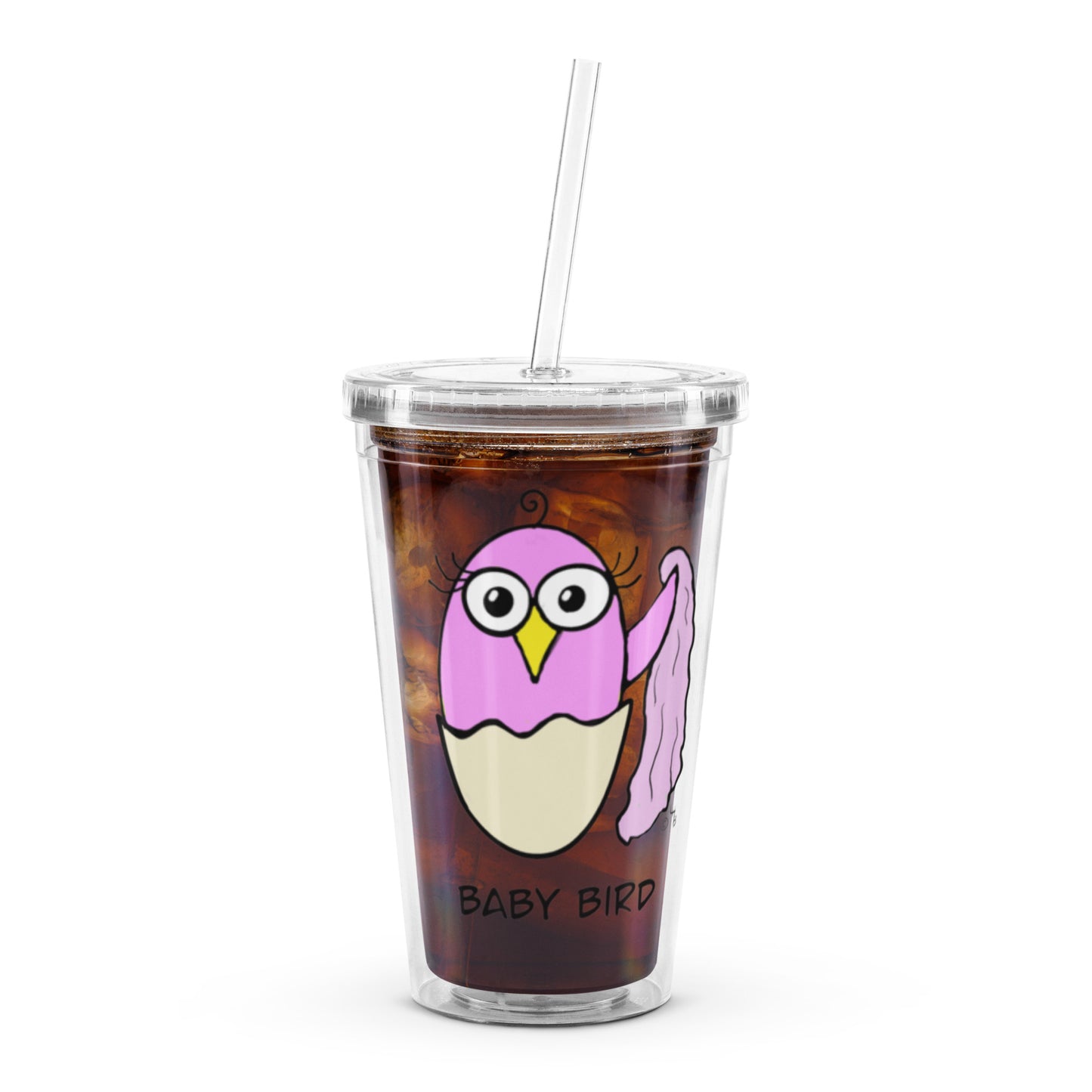 Pink Baby Bird Clear plastic tumbler from The Quirky Birds Collection