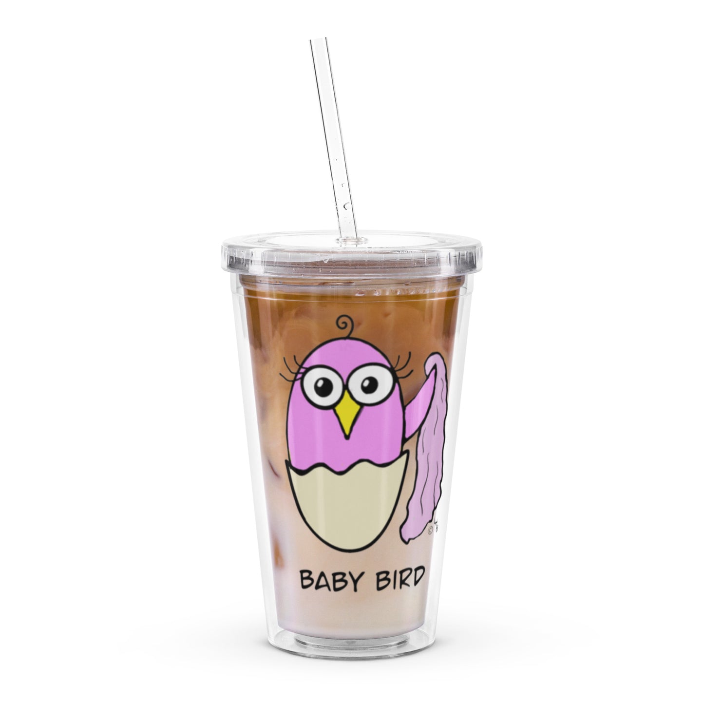 Pink Baby Bird Clear plastic tumbler from The Quirky Birds Collection