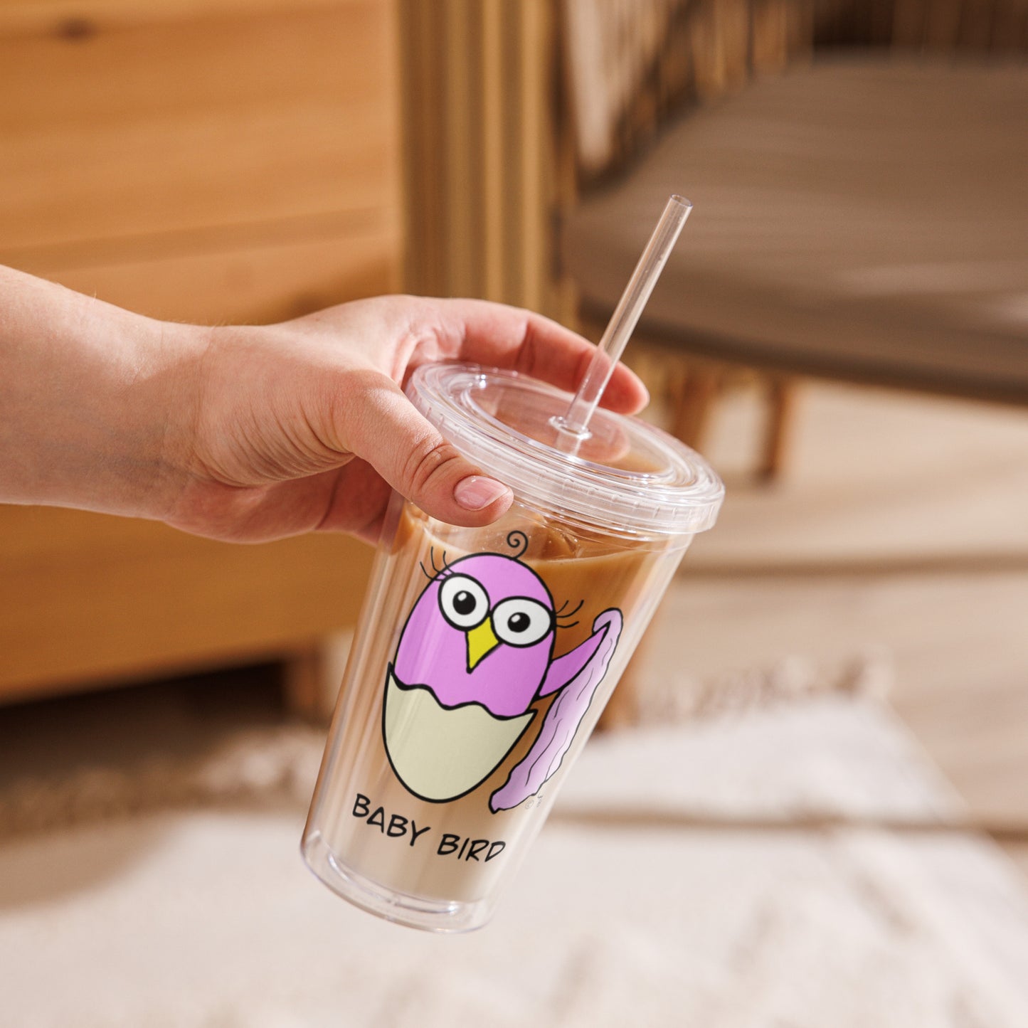 Pink Baby Bird Clear plastic tumbler from The Quirky Birds Collection