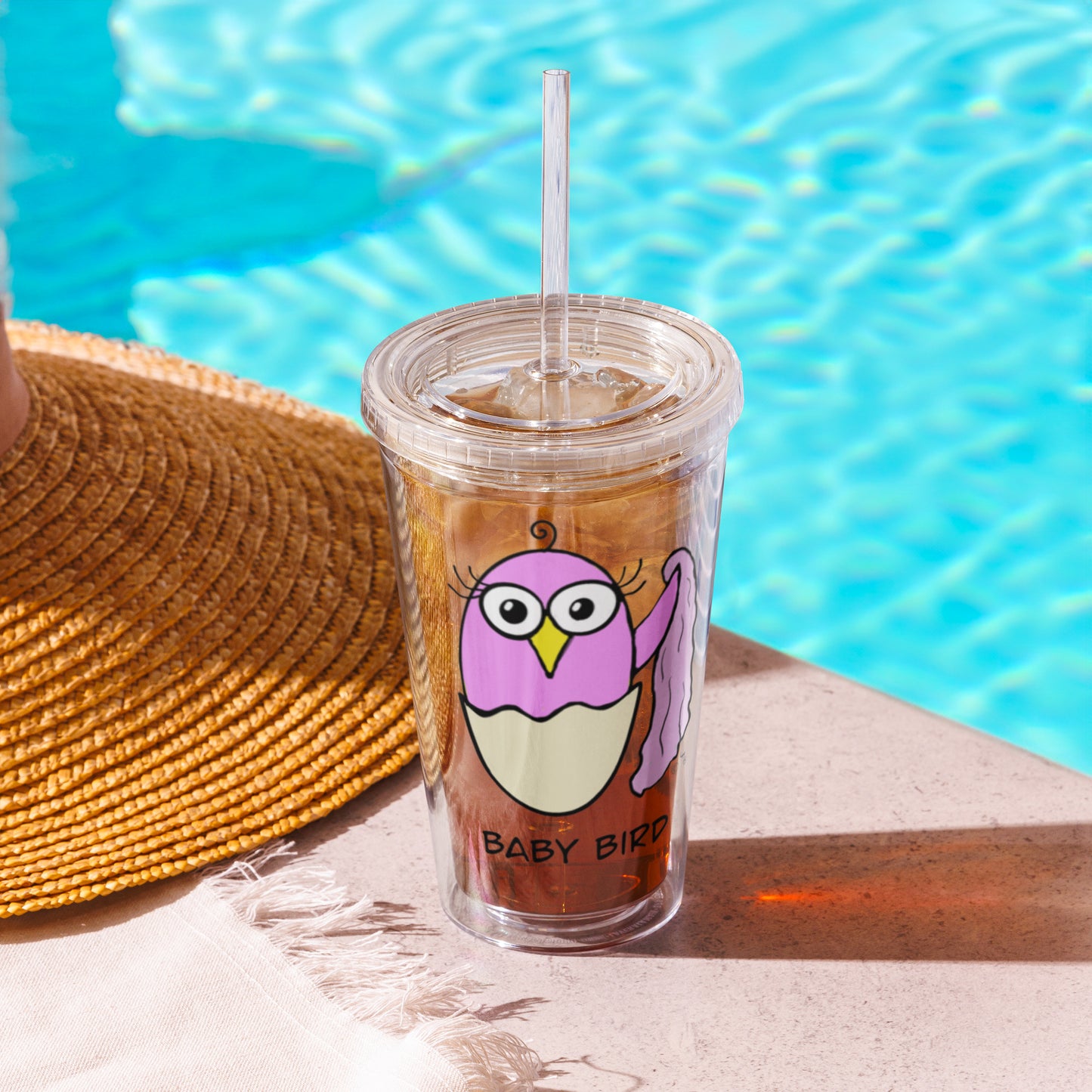 Pink Baby Bird Clear plastic tumbler from The Quirky Birds Collection