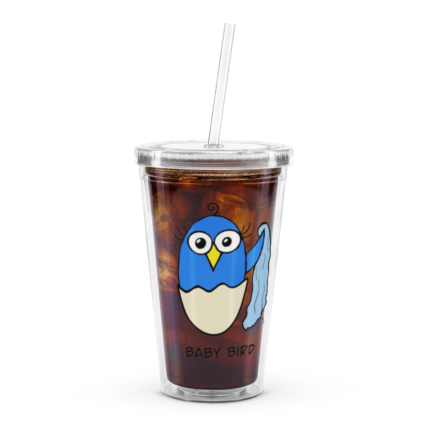 Blue Baby Bird Clear plastic tumbler from The Quirky Birds Collection
