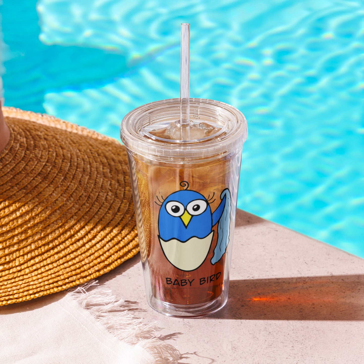Blue Baby Bird Clear plastic tumbler from The Quirky Birds Collection
