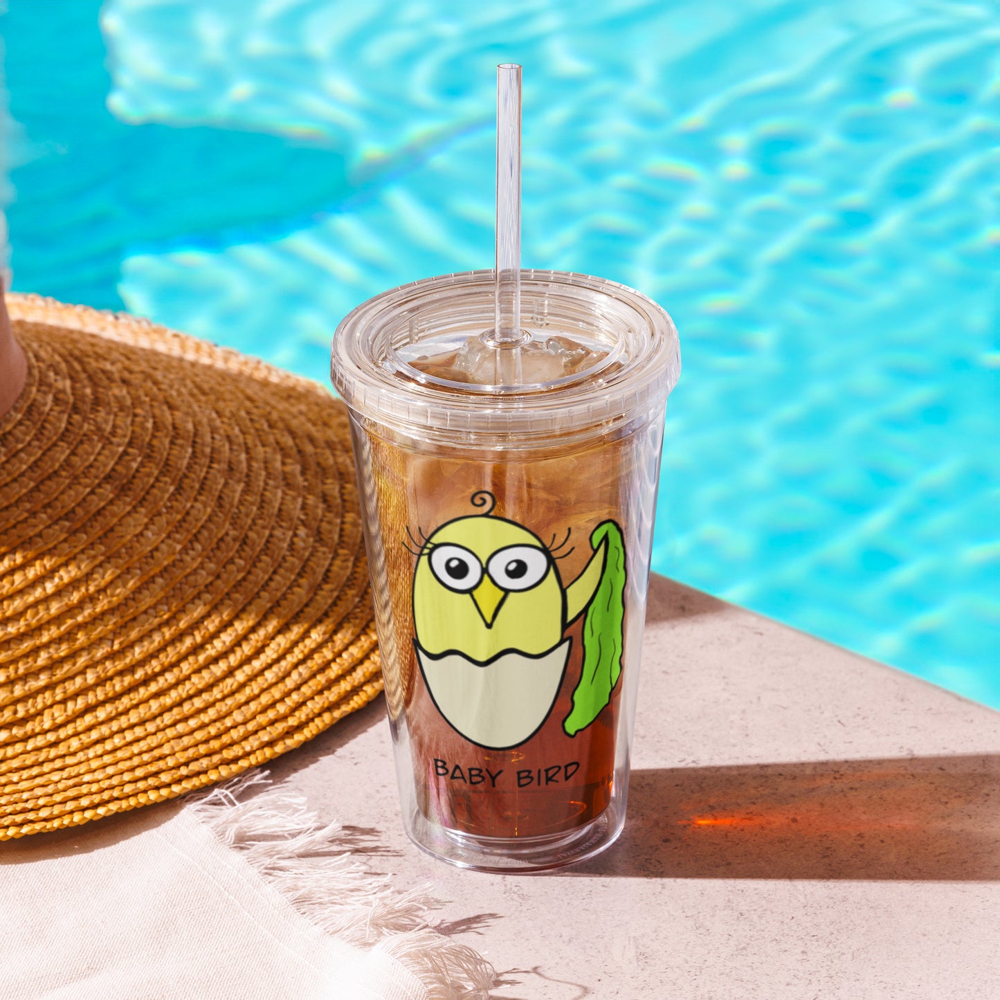 Yellow Baby Bird Clear plastic tumbler The Quirky Birds Collection