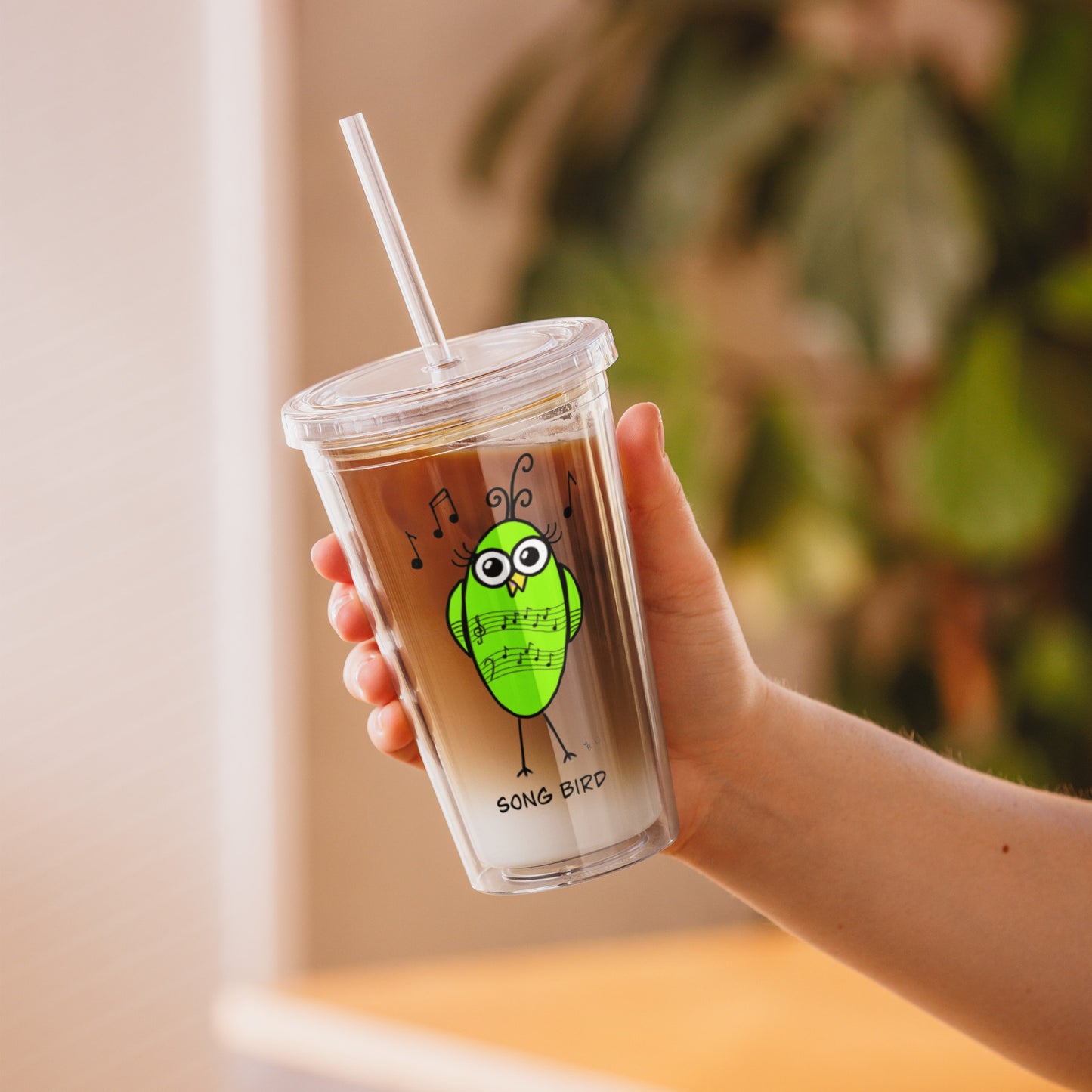 Song Bird Clear plastic tumbler from The Quirky Birds Collection