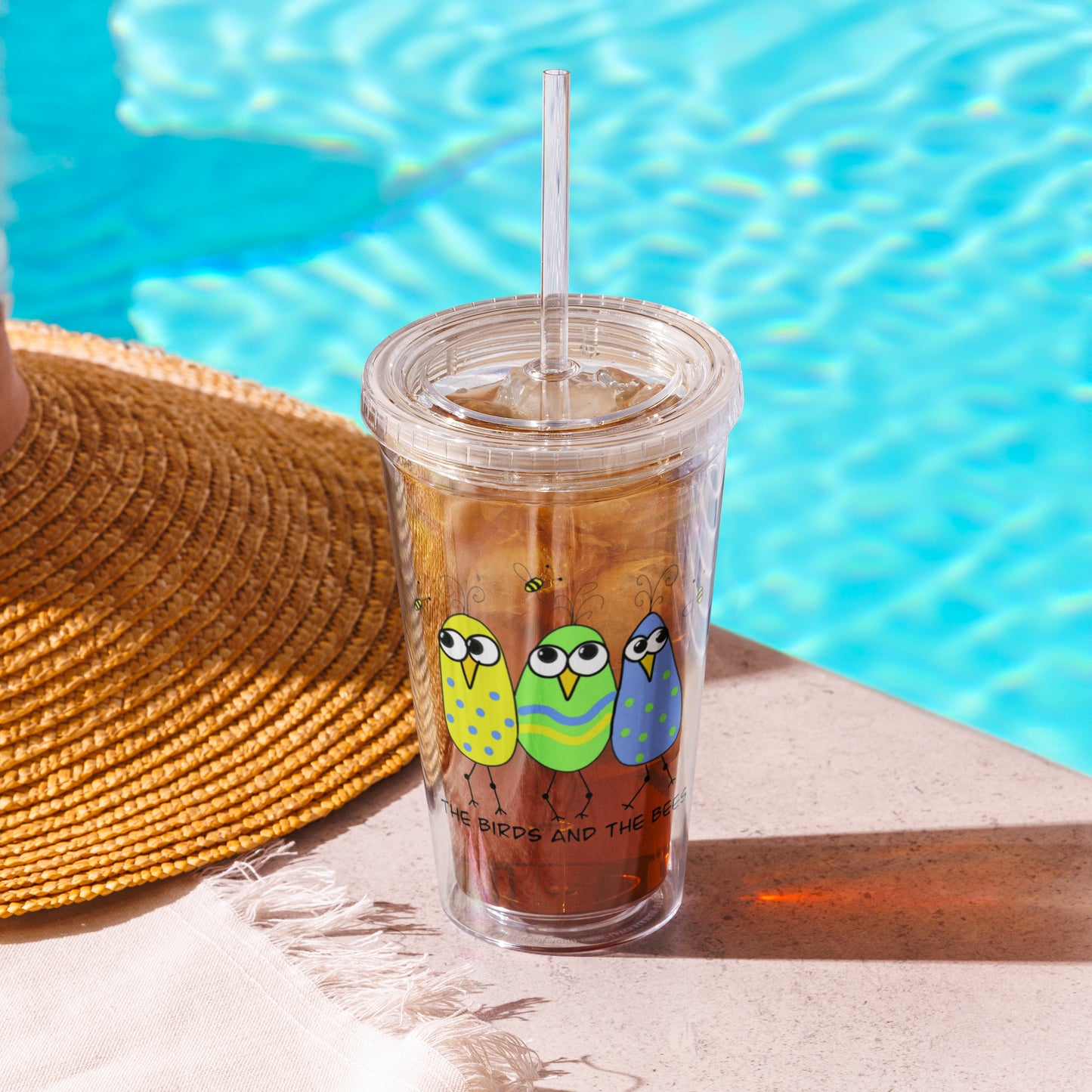 The Birds and The Bees Clear plastic tumbler from The Quirky Bird Collection