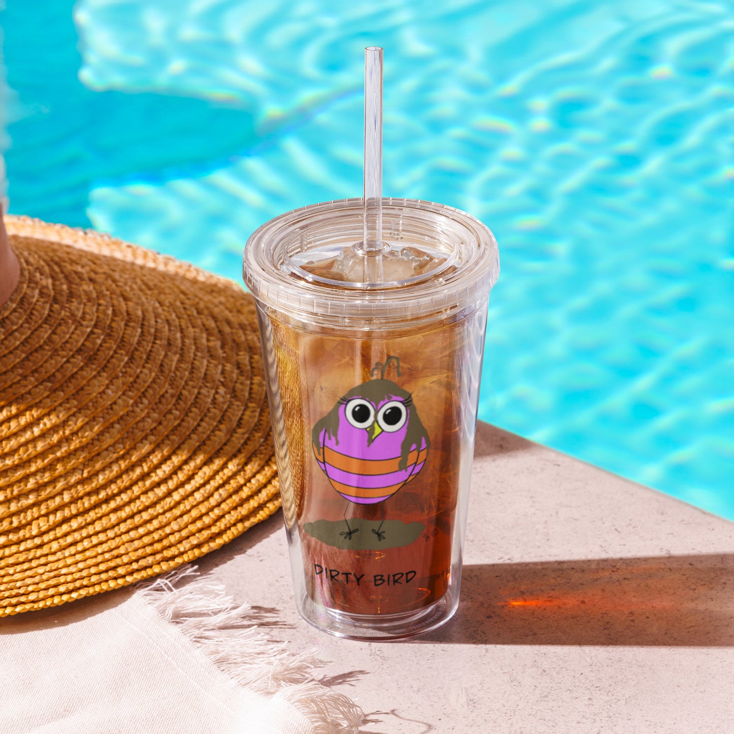 Dirty Bird Clear plastic tumbler from The Quirky Birds Collection