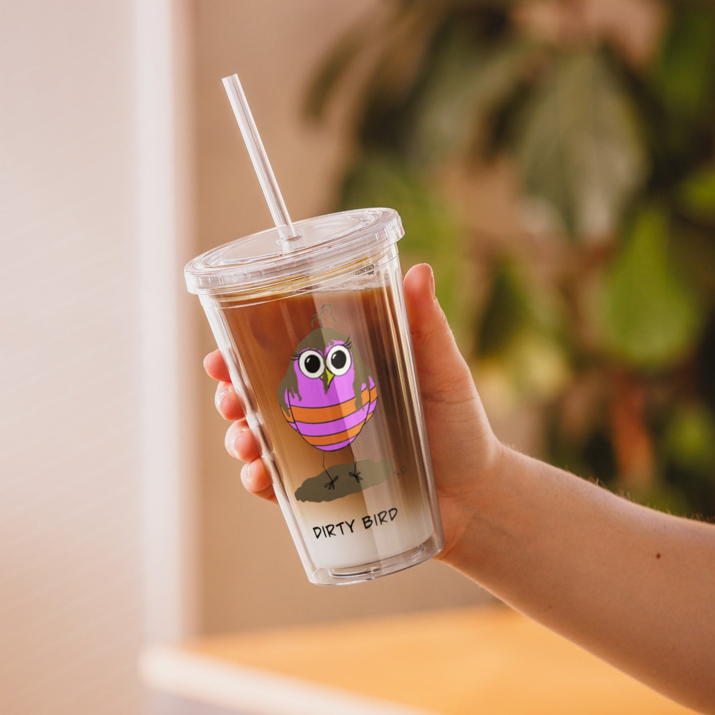 Dirty Bird Clear plastic tumbler from The Quirky Birds Collection