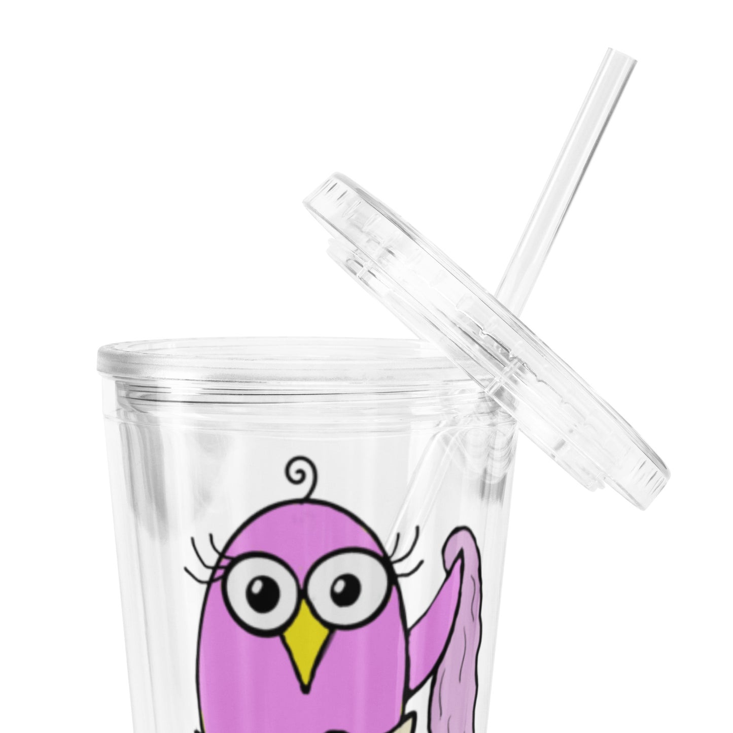 Pink Baby Bird Clear plastic tumbler from The Quirky Birds Collection