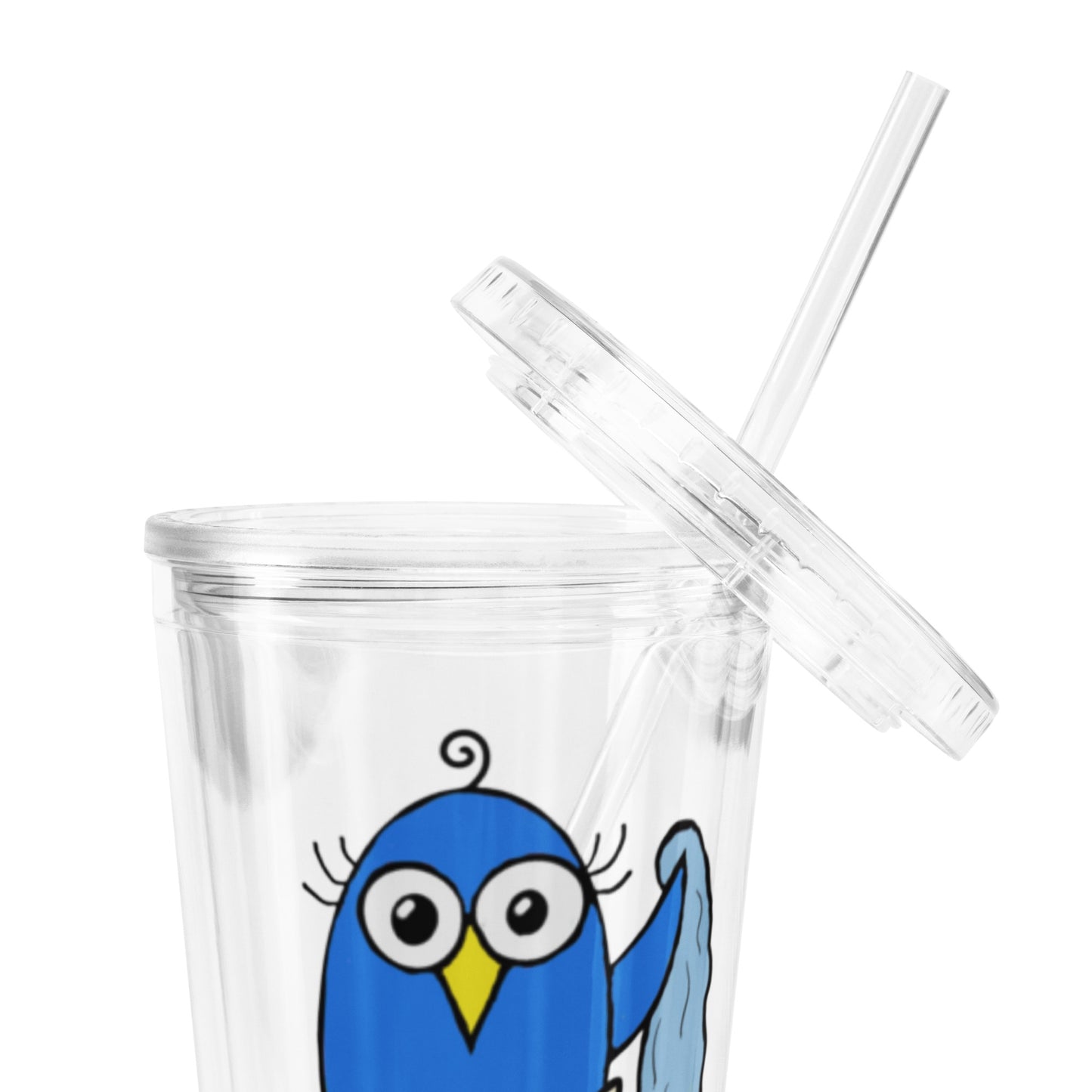 Blue Baby Bird Clear plastic tumbler from The Quirky Birds Collection