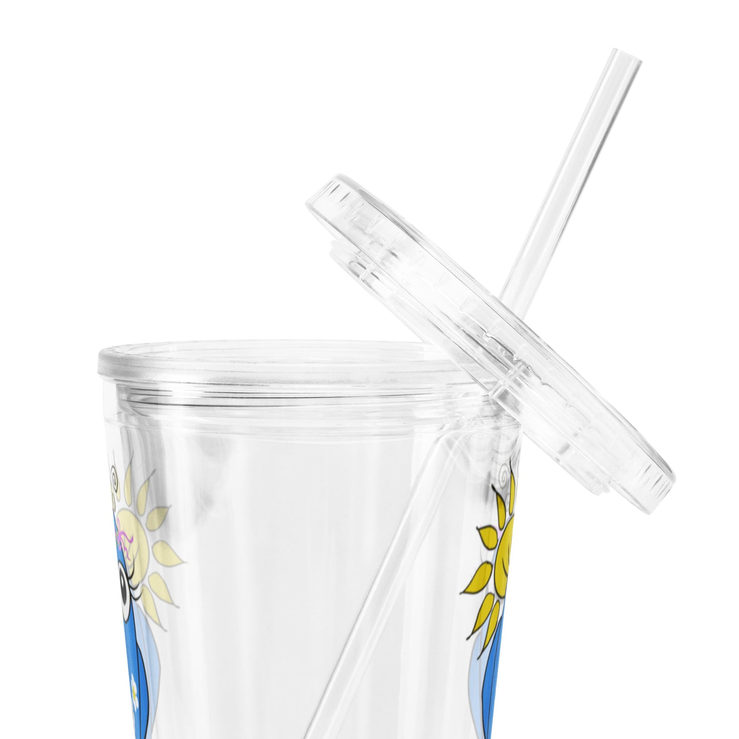 Blue Bird of Happiness Clear plastic tumbler from The Quirky Bird Collection