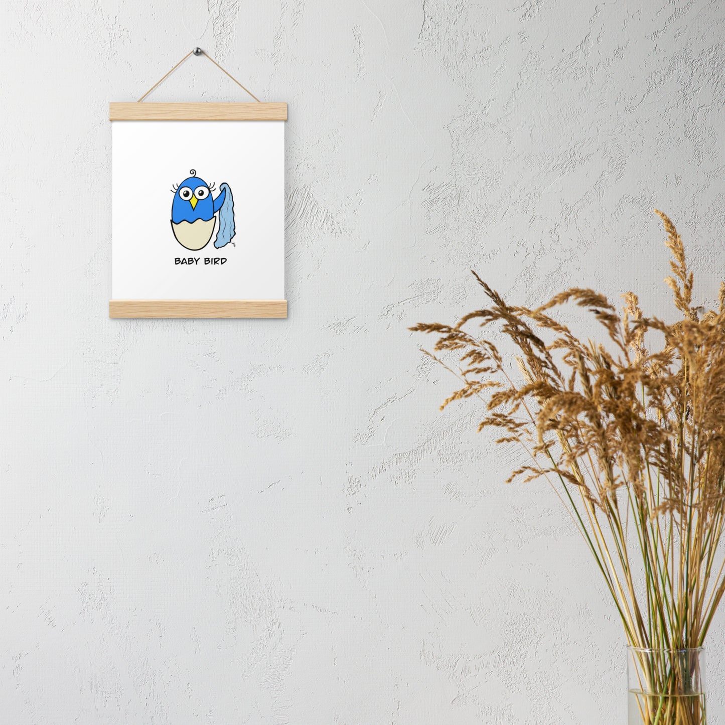 Blue Baby Bird Poster with hangers from The Quirky Birds Collection
