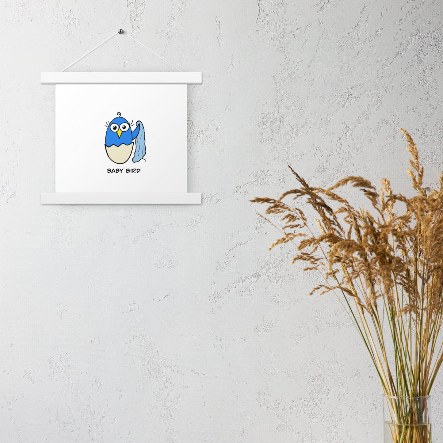 Blue Baby Bird Poster with hangers from The Quirky Birds Collection