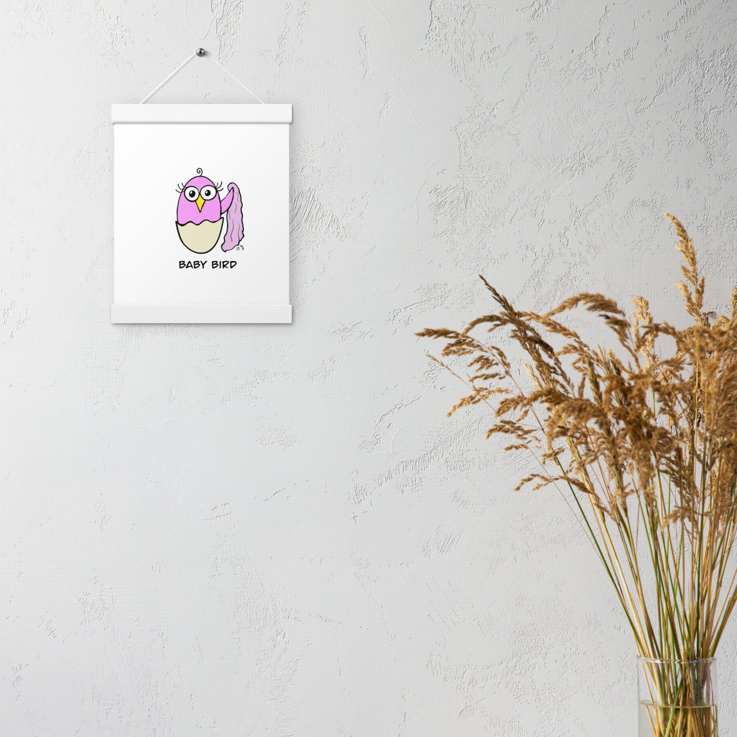 Pink Baby Bird Poster with hangers from The Quirky Birds Collection