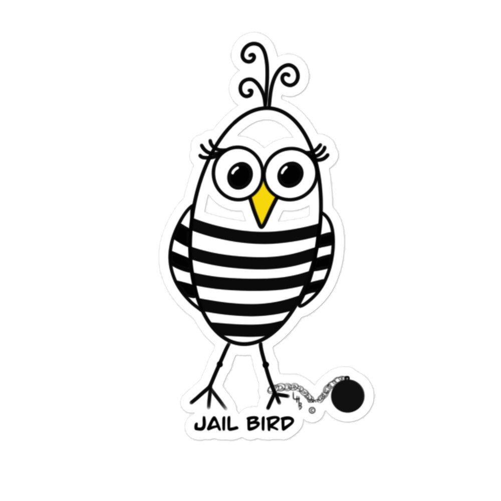 Jail Bird Bubble-free stickers from The Quirky Birds Collection
