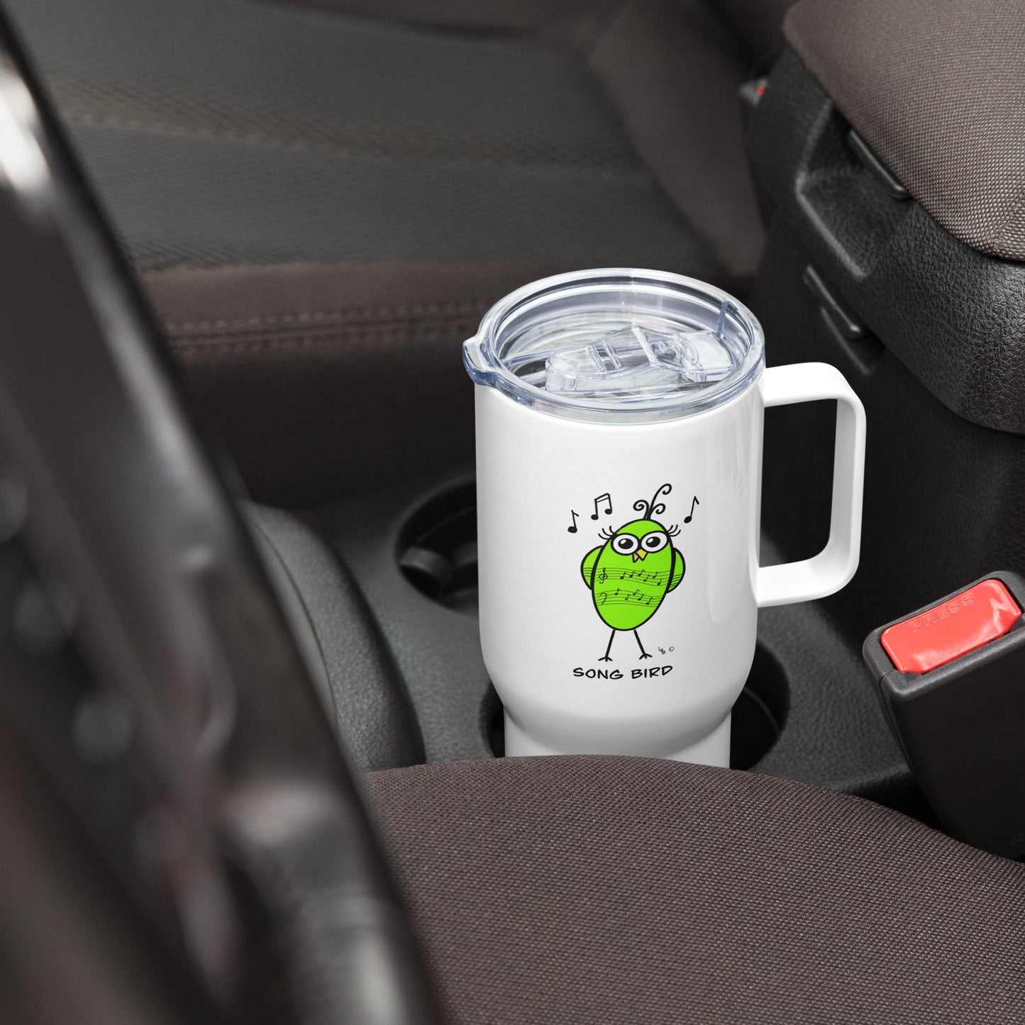 Song Bird Travel mug with a handle from The Quirky Birds Collection