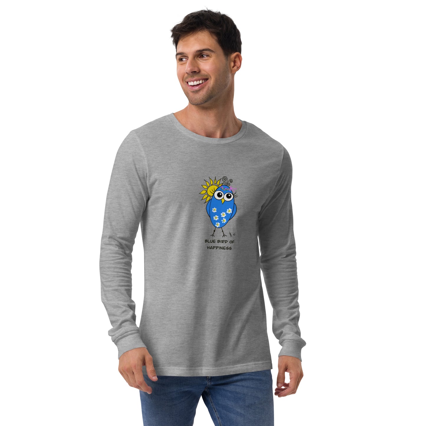 Blue Bird of Happiness Unisex Long Sleeve Tee from The Quirky Birds