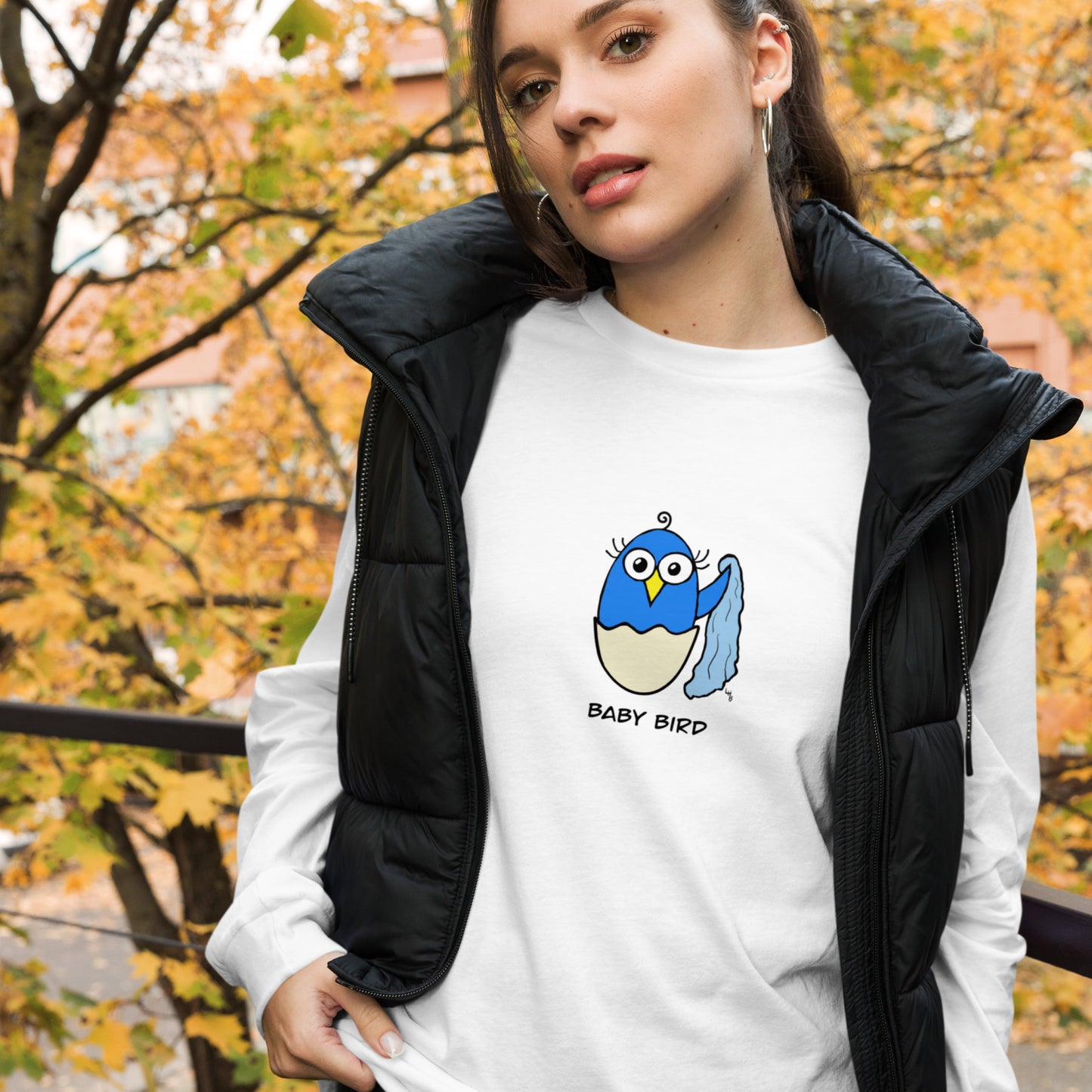 Blue Baby Bird Unisex Long Sleeve Tee from The Quirky Birds Collection