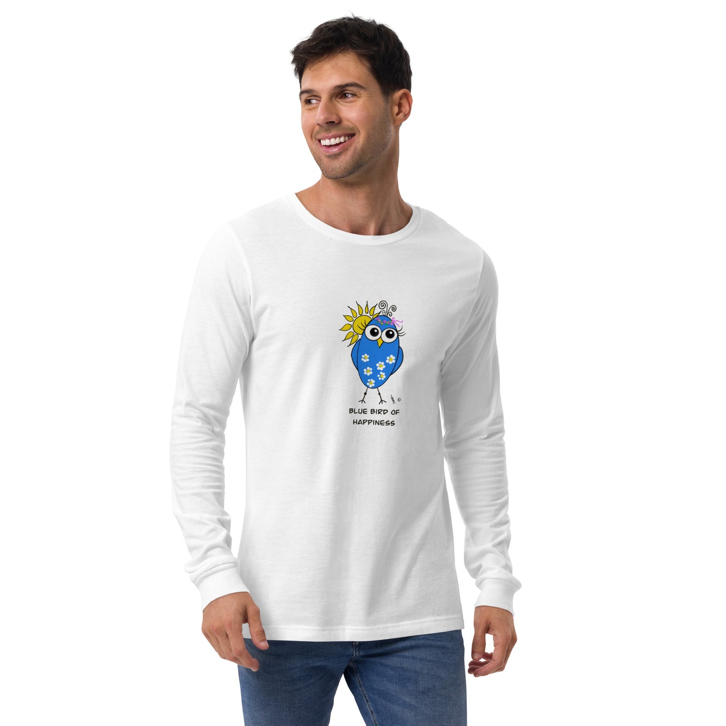 Blue Bird of Happiness Unisex Long Sleeve Tee from The Quirky Birds