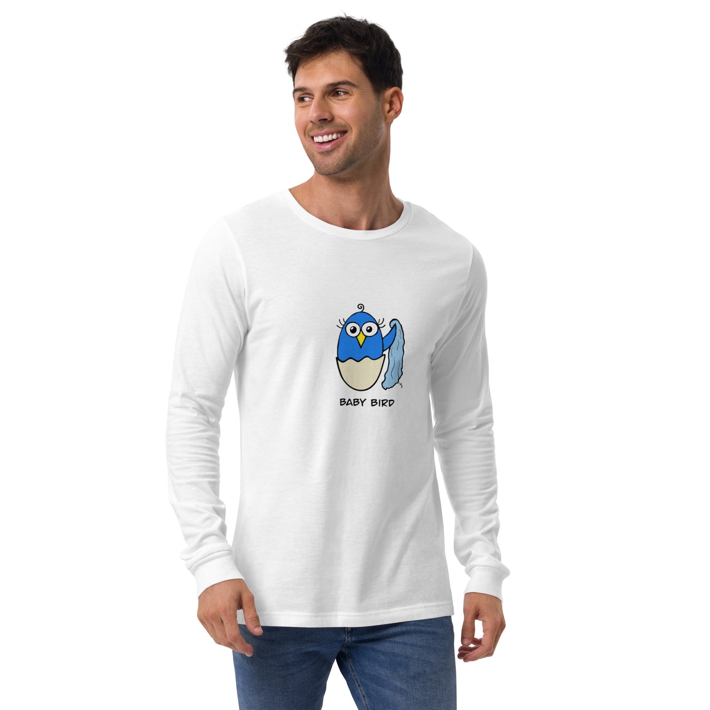Blue Baby Bird Unisex Long Sleeve Tee from The Quirky Birds Collection