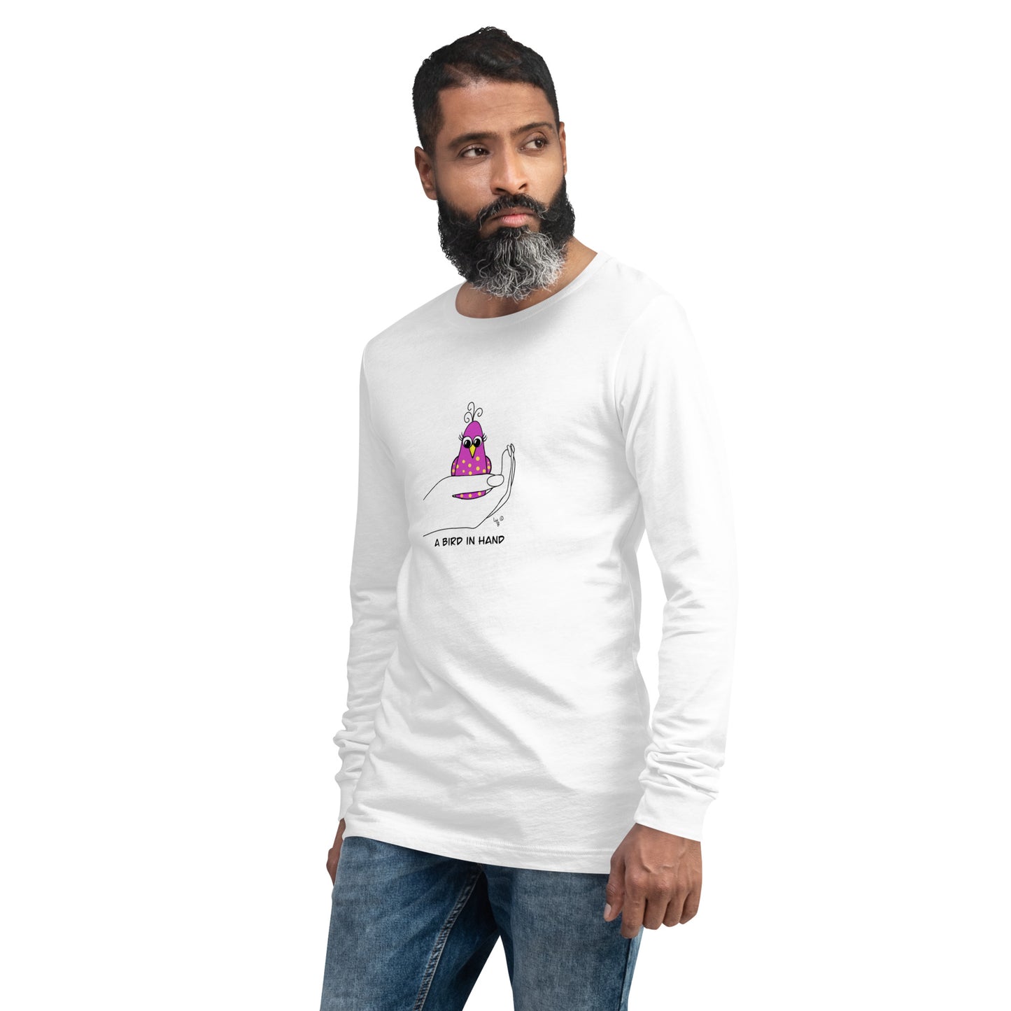 A Bird in Hand Unisex Long Sleeve Tee from The Quirky Birds Collection