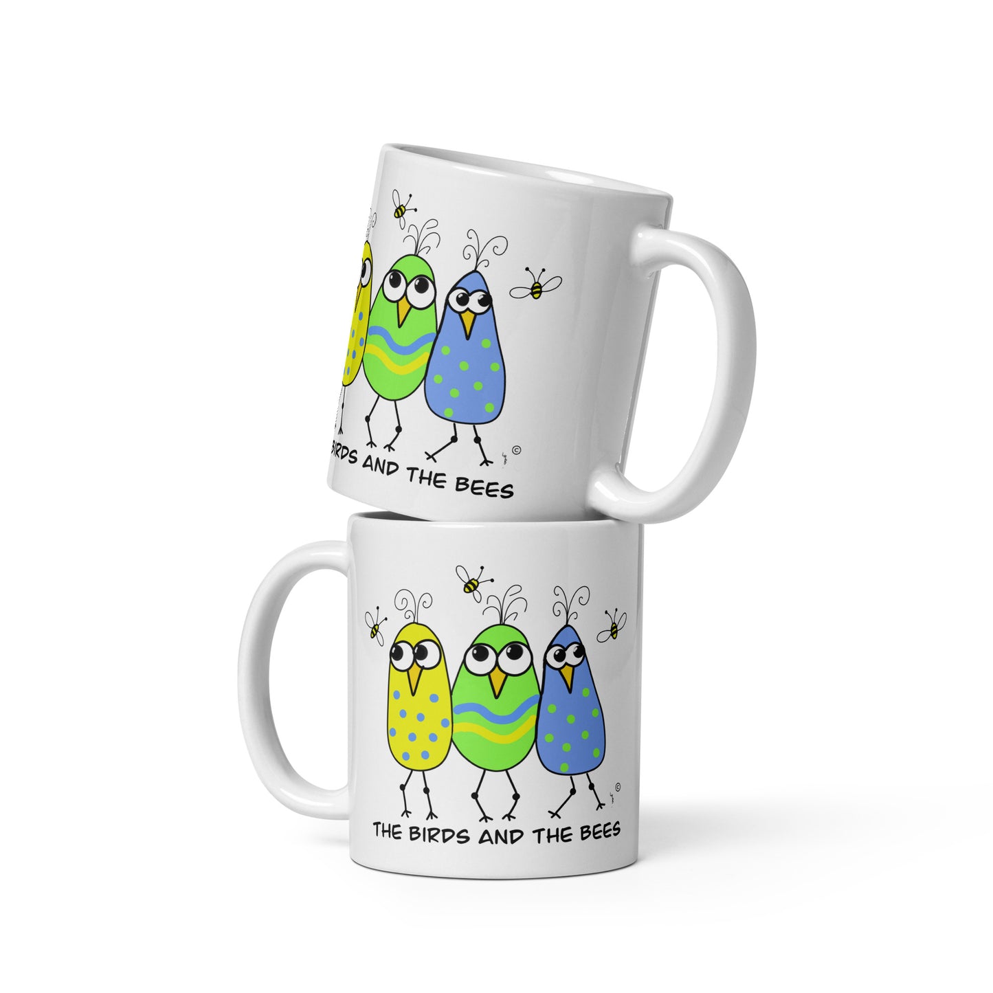 The Birds & The Bees - White glossy mug - from The Quirky Birds Collection