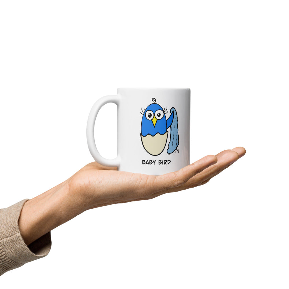 Blue Baby Bird White mug from The Quirky Bird Collection