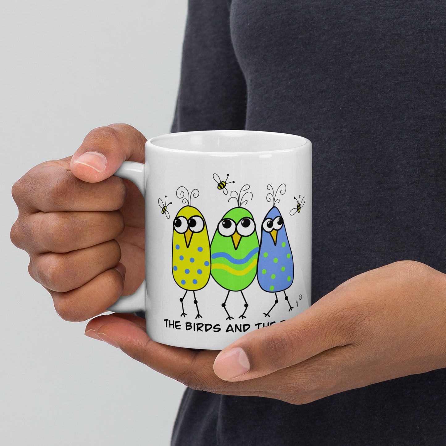 The Birds & The Bees - White glossy mug - from The Quirky Birds Collection