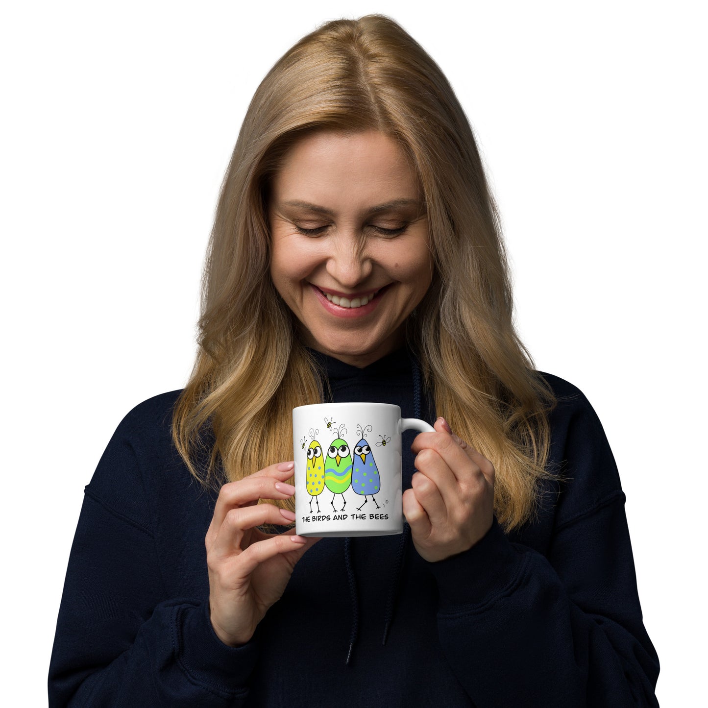 The Birds & The Bees - White glossy mug - from The Quirky Birds Collection