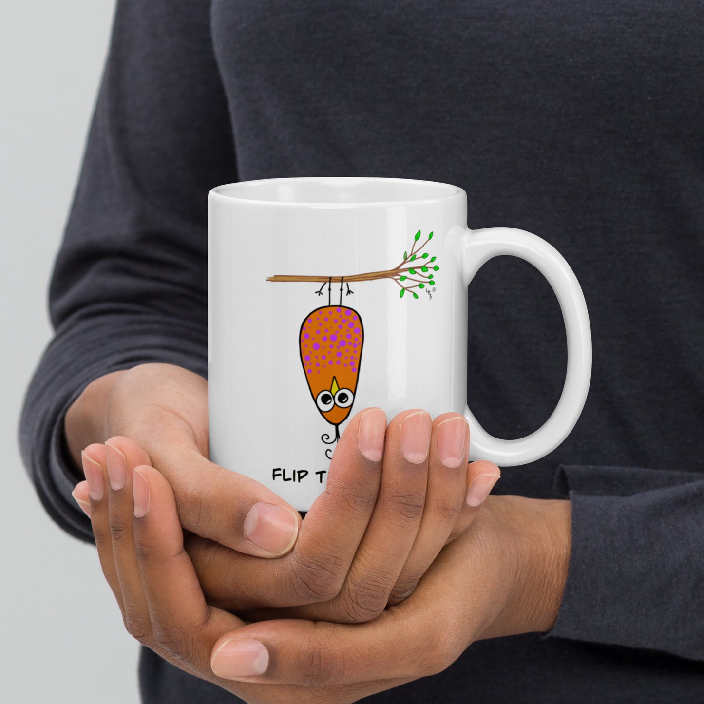 Flip the Bird White glossy mug from The Quirky Birds Collection