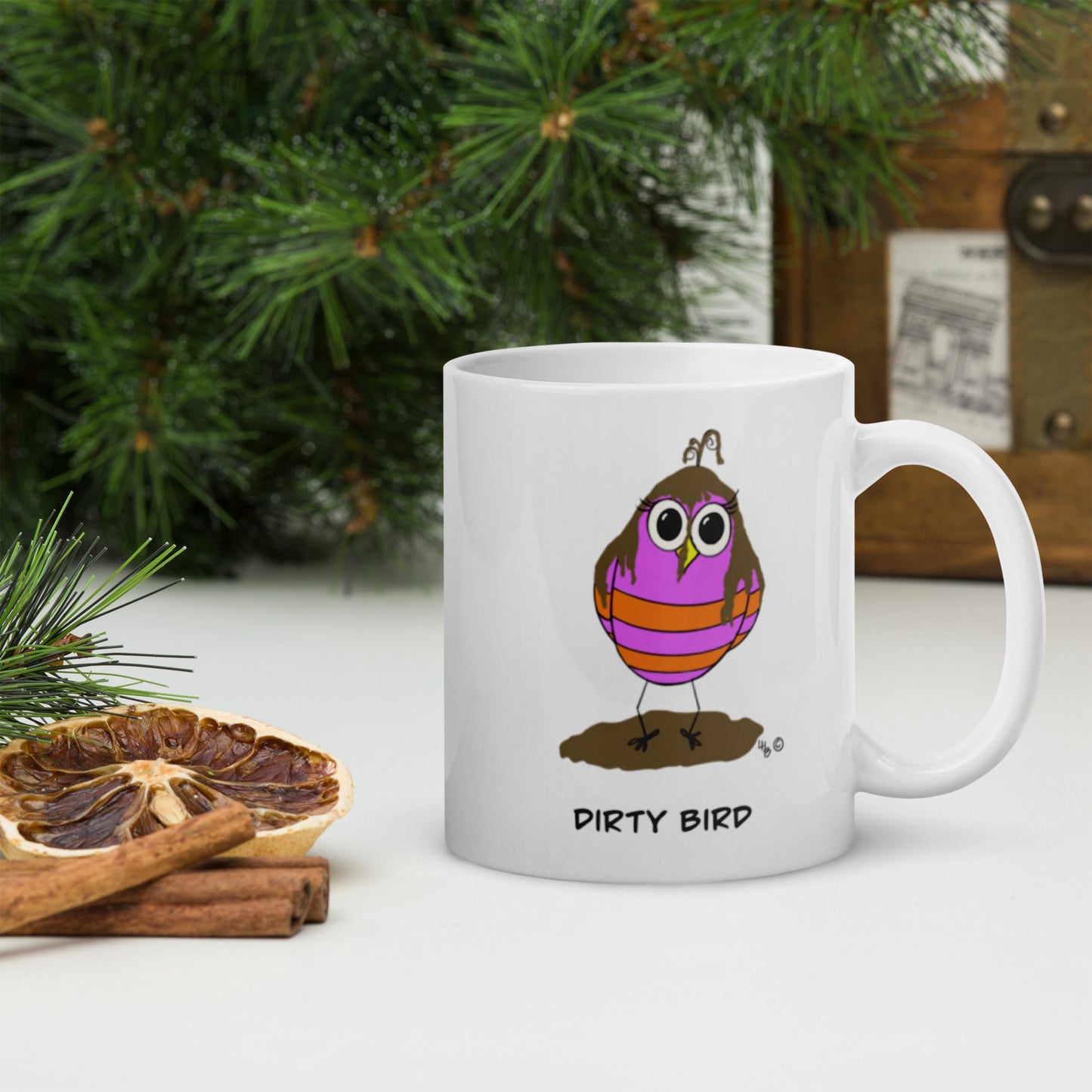Dirty Bird Mug – Funny Coffee Cup with Whimsical Bird Art – 11 oz, 15 oz, or 20 oz from The Quirky Birds Collection