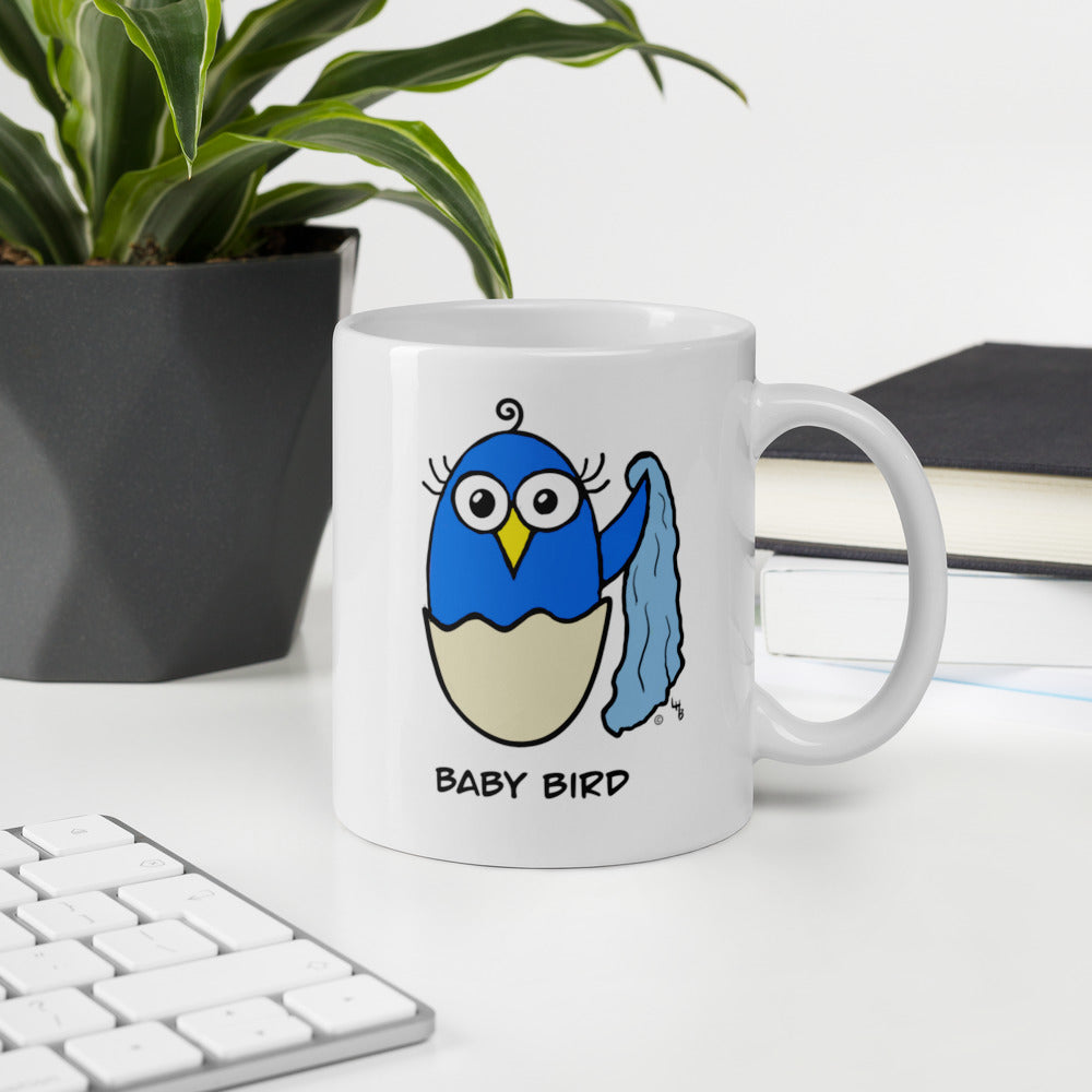 Blue Baby Bird White mug from The Quirky Bird Collection