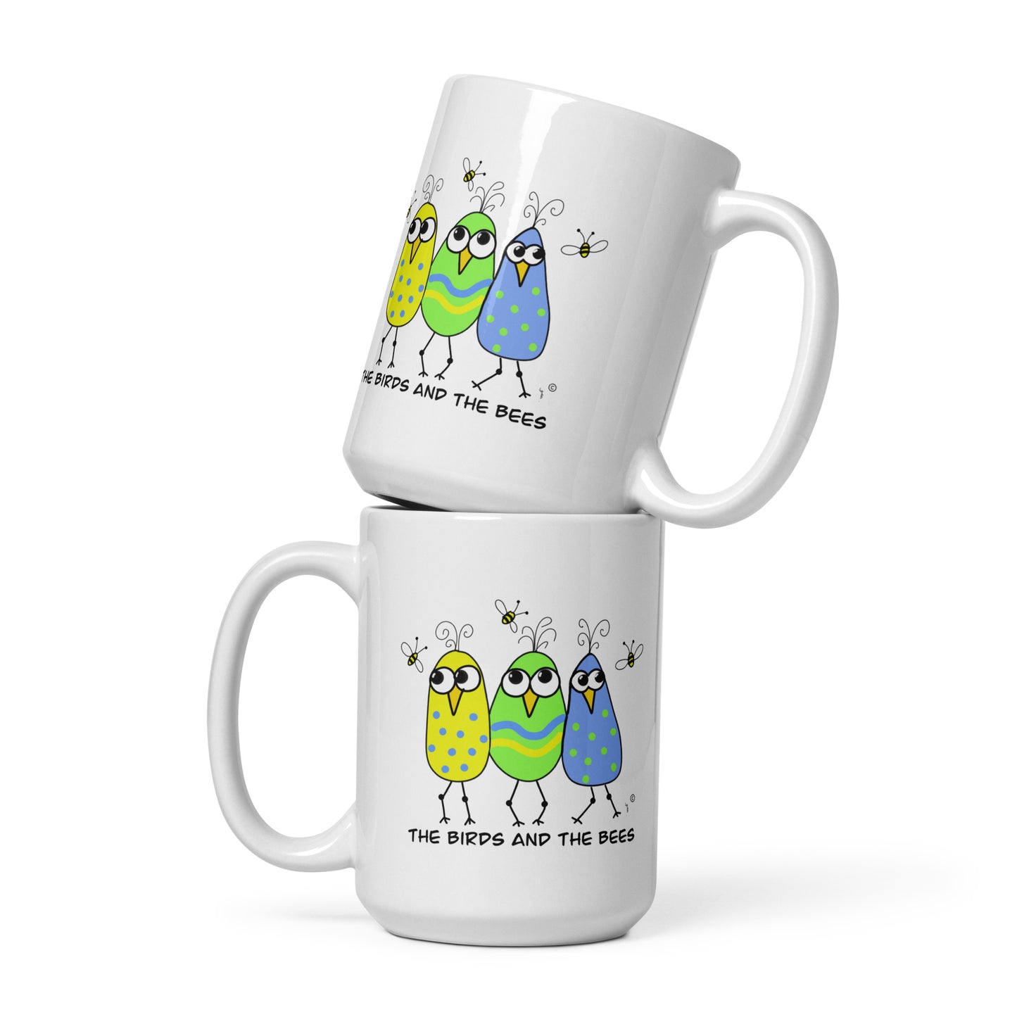 The Birds & The Bees - White glossy mug - from The Quirky Birds Collection