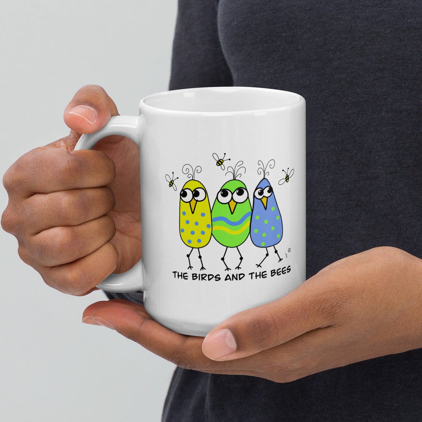 The Birds & The Bees - White glossy mug - from The Quirky Birds Collection