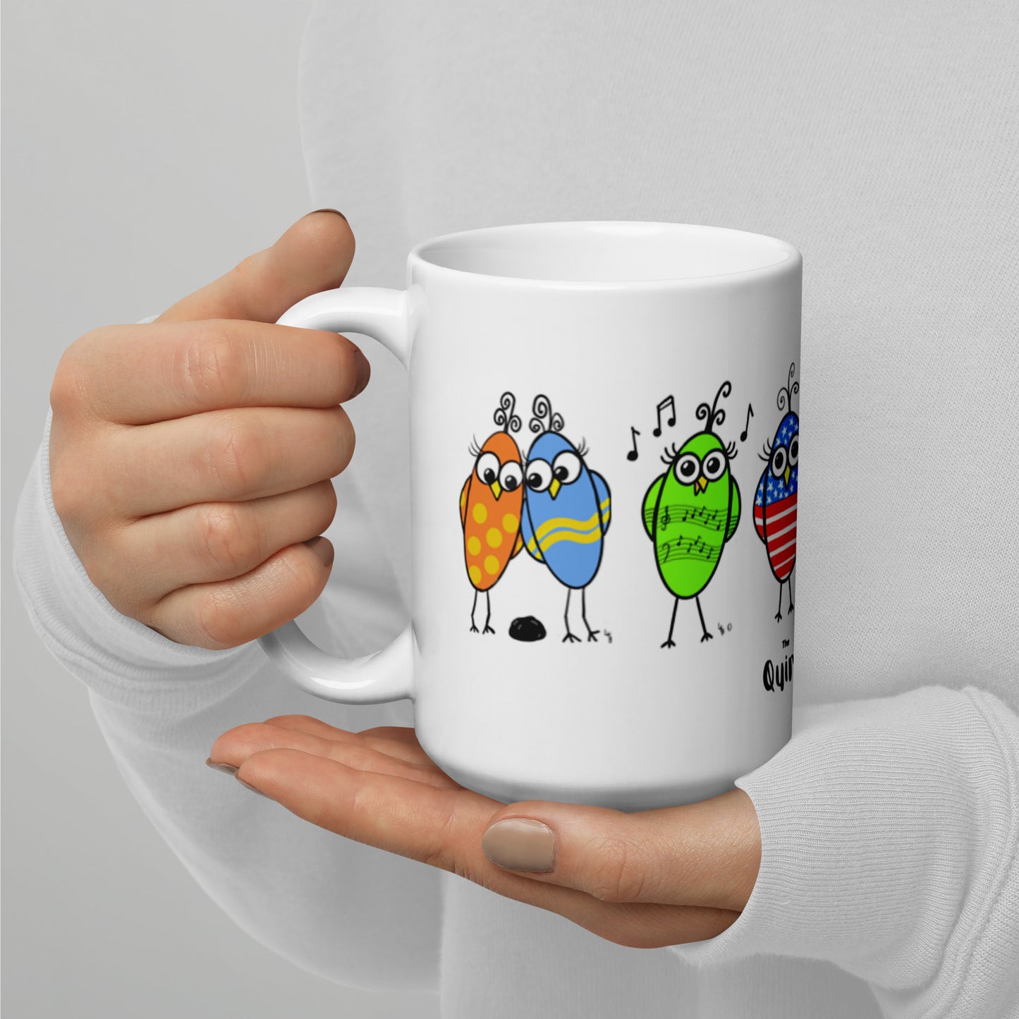 Birds of a Feather White glossy mug from The Quirky Birds Collection
