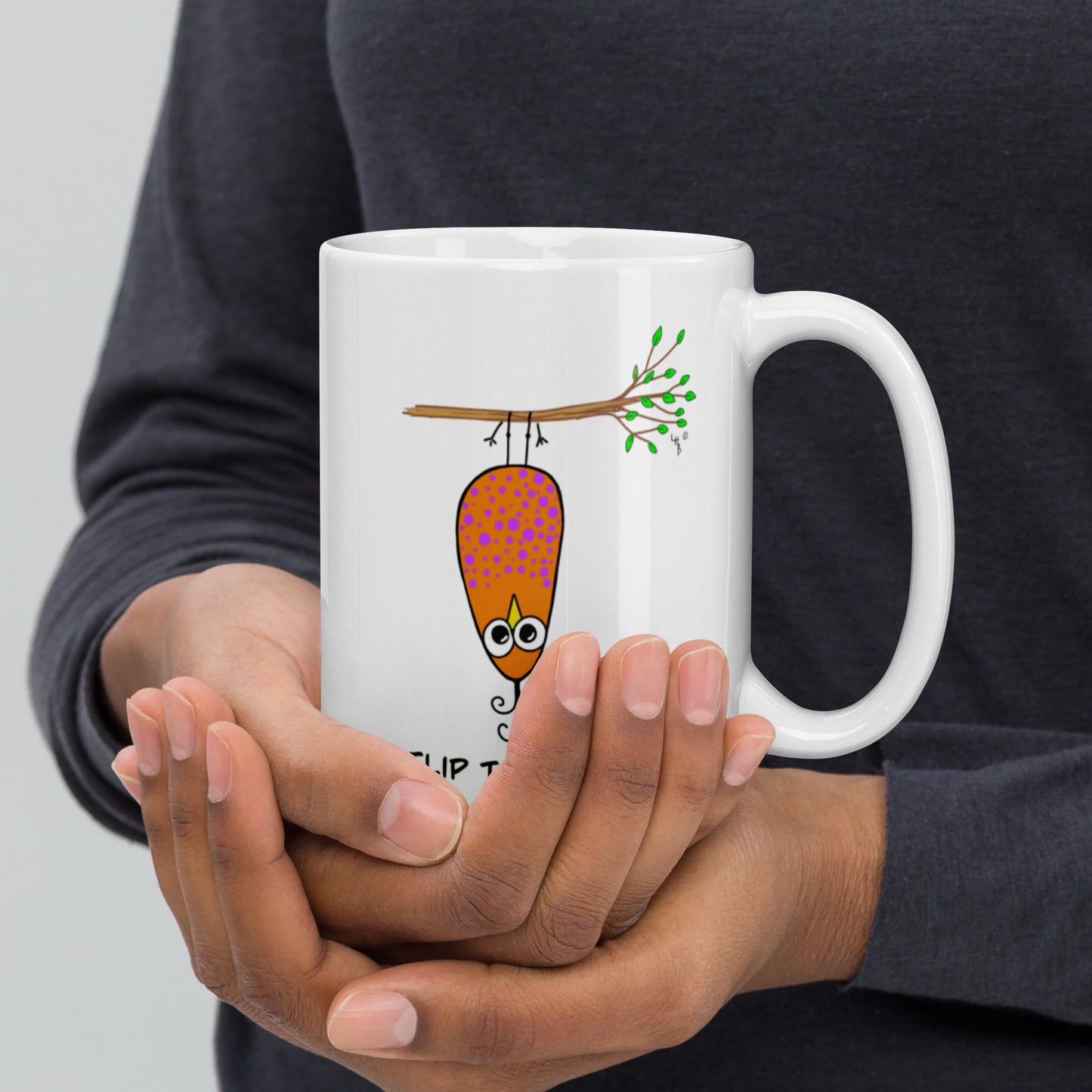 Flip the Bird White glossy mug from The Quirky Birds Collection