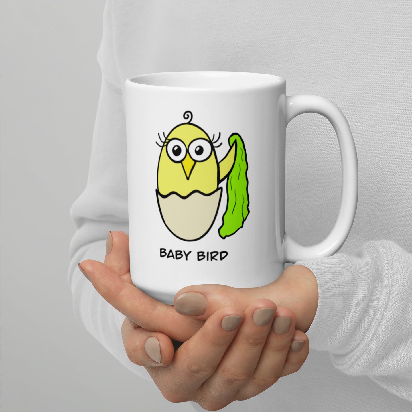 Yellow Baby Bird White glossy mug from The Quirky Birds Collection