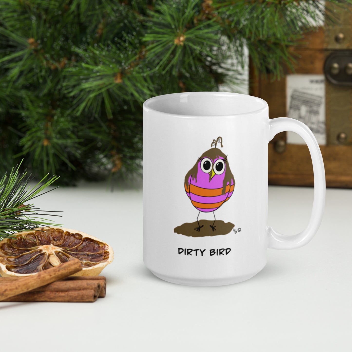 Dirty Bird Mug – Funny Coffee Cup with Whimsical Bird Art – 11 oz, 15 oz, or 20 oz from The Quirky Birds Collection