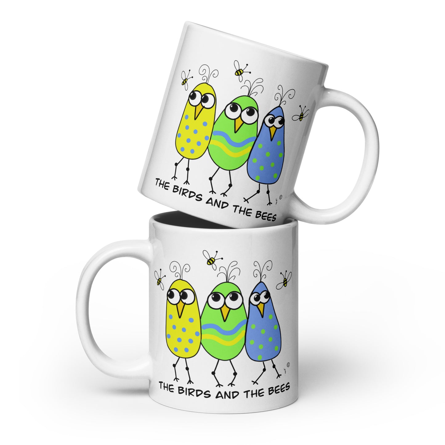 The Birds & The Bees - White glossy mug - from The Quirky Birds Collection