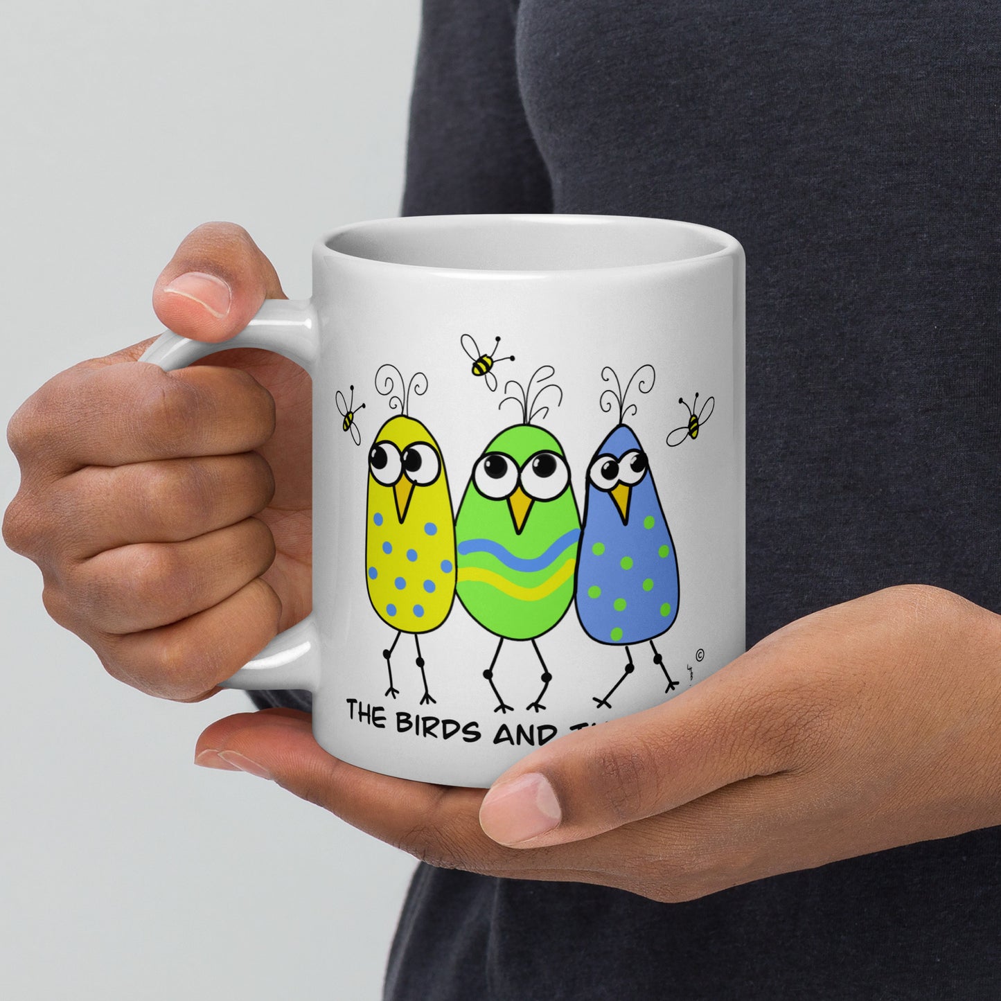 The Birds & The Bees - White glossy mug - from The Quirky Birds Collection