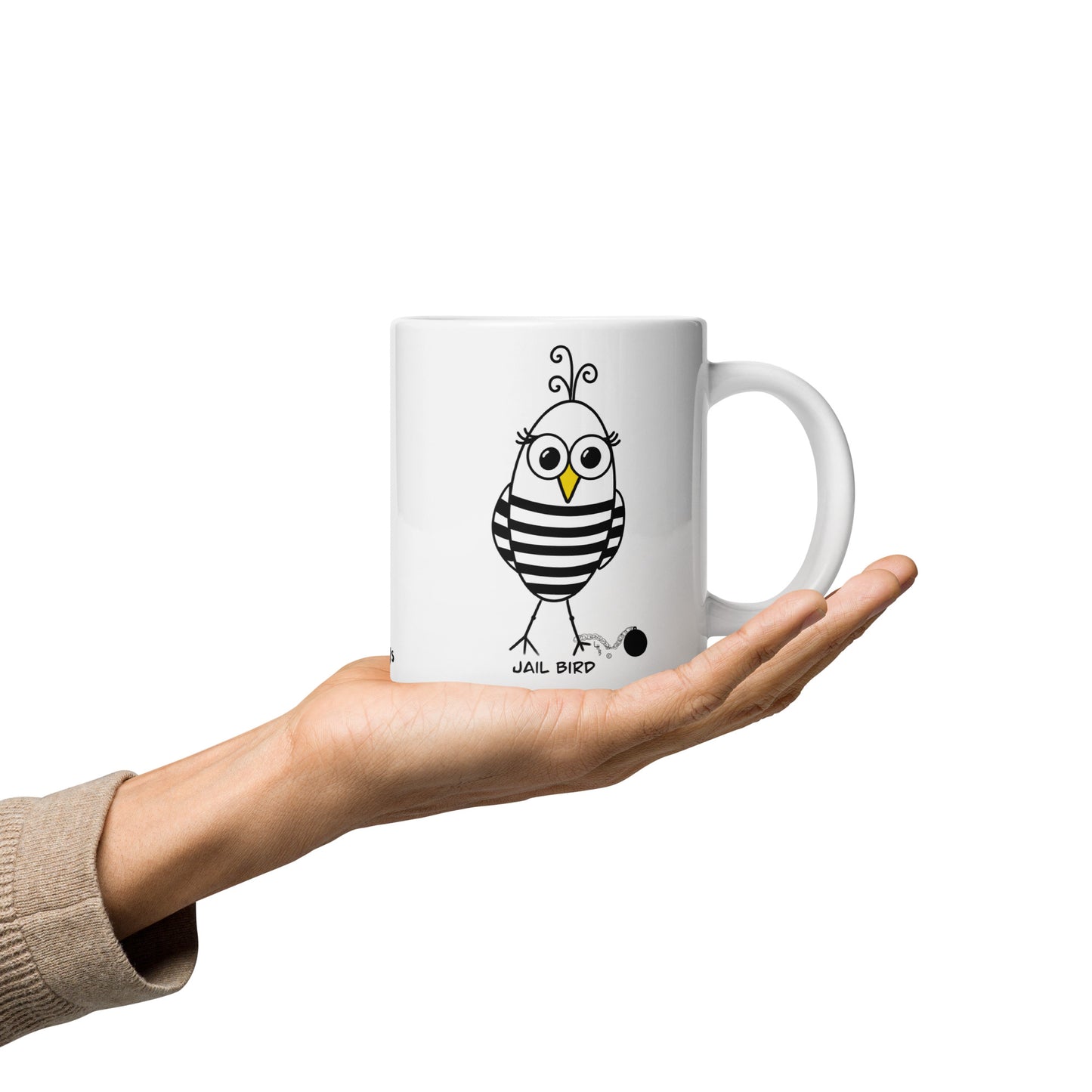 Jail Bird White glossy mug Pun Fun by The Quirky Birds Collection