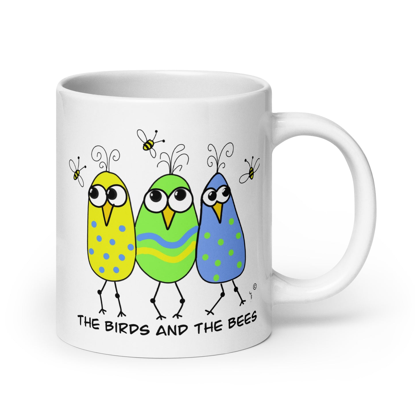 The Birds & The Bees - White glossy mug - from The Quirky Birds Collection