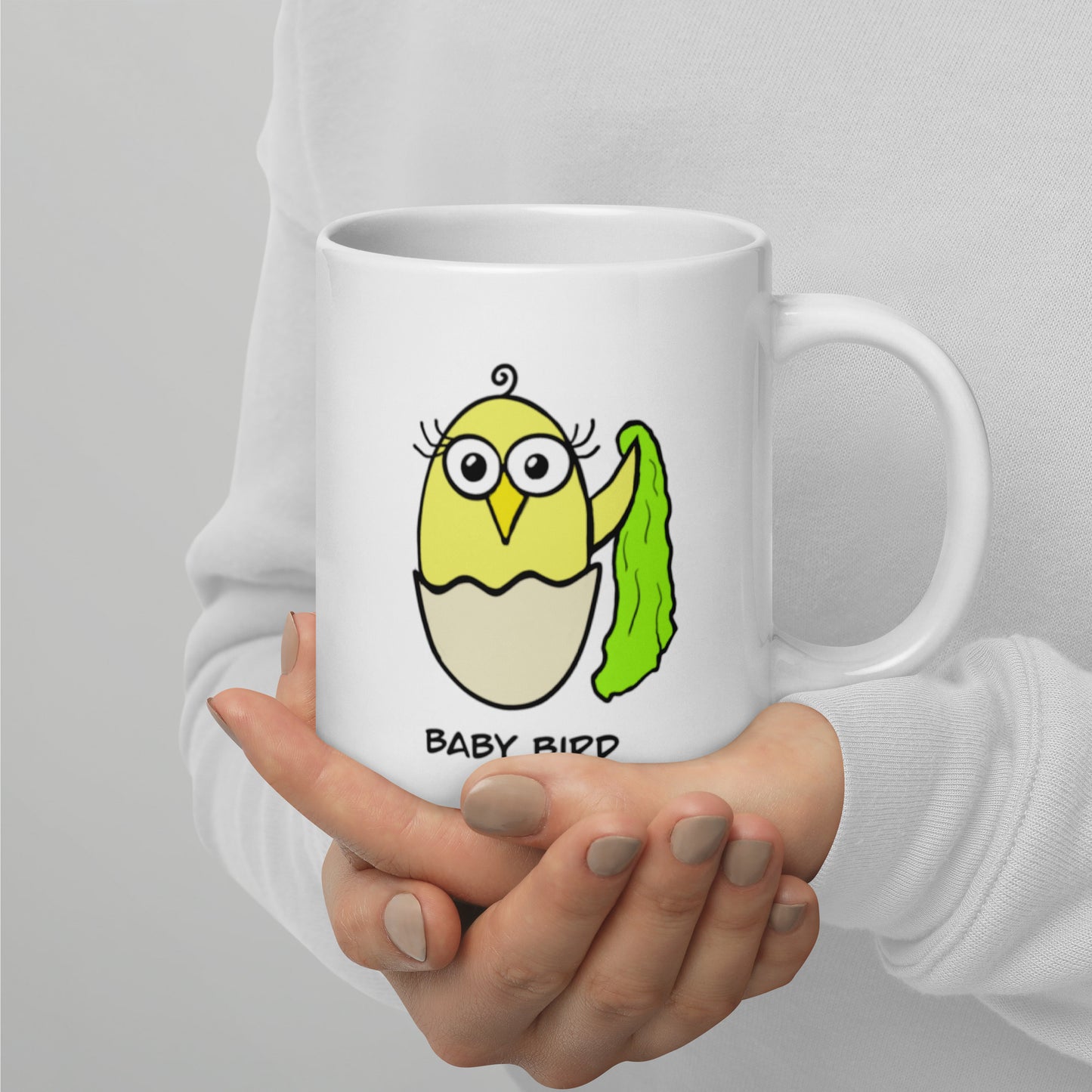 Yellow Baby Bird White glossy mug from The Quirky Birds Collection