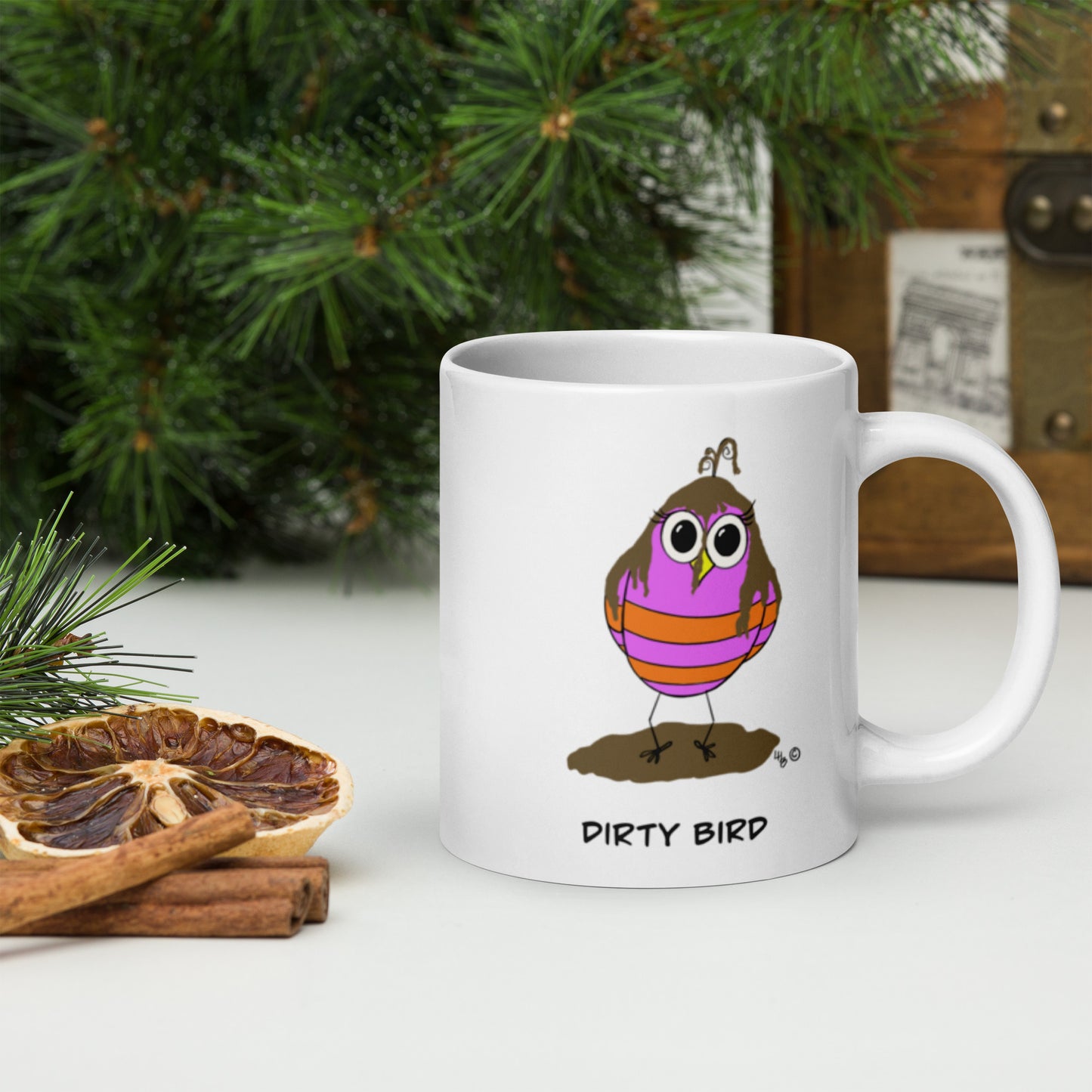 Dirty Bird Mug – Funny Coffee Cup with Whimsical Bird Art – 11 oz, 15 oz, or 20 oz from The Quirky Birds Collection