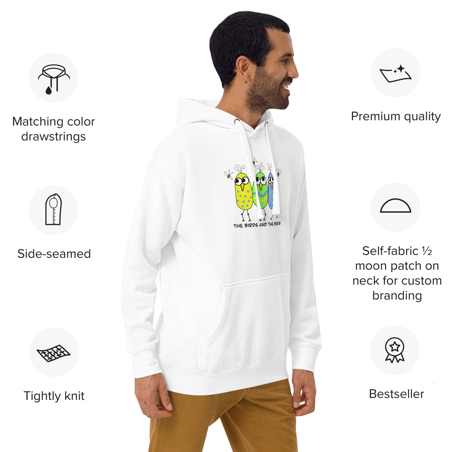 The Birds and The Bees Premium Unisex Hoodie – Super Soft Cotton Comfort - Quirky Birds Collection